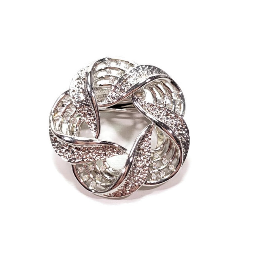 Silver Tone Ribbon Wreath Brooch Scarf Clip
